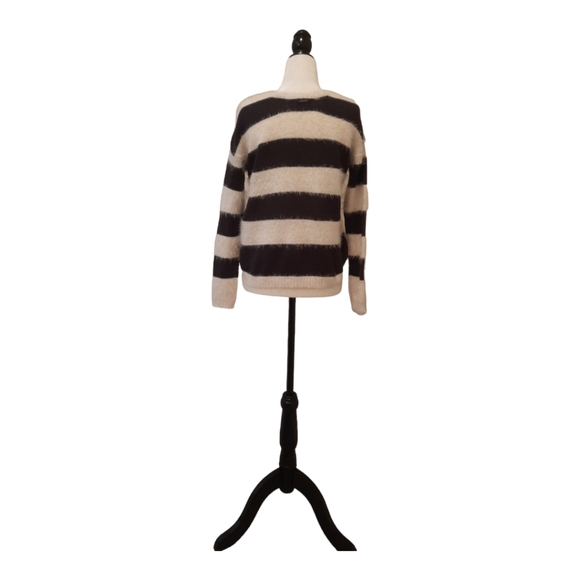 Billabong Womens Sweater Fuzzy White & Navy Stripes - Picture 5 of 7
